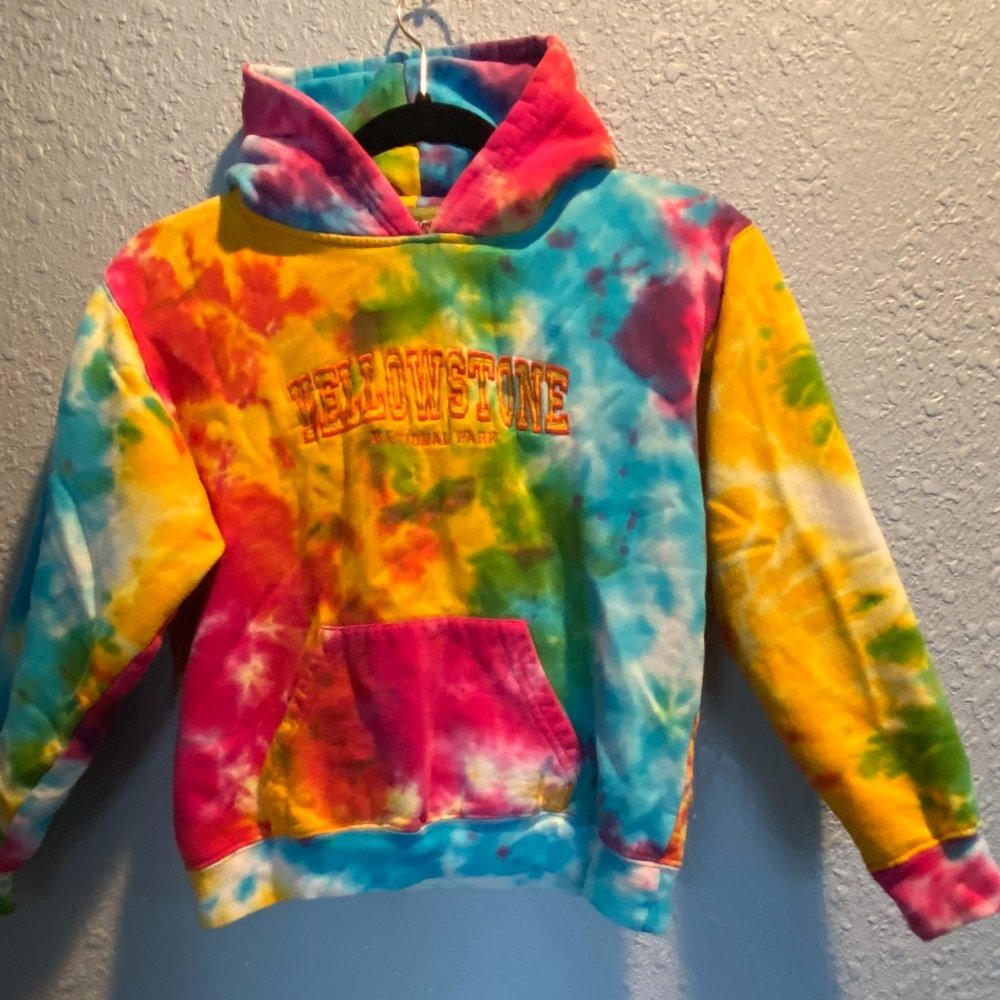 Girls Large Rainbow Tie Dye Yellowstone Hoodie